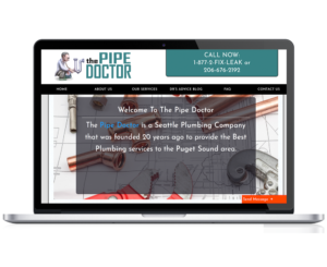 An image of the website for The Pipe Doctor plumber, designed by Axess Web Design
