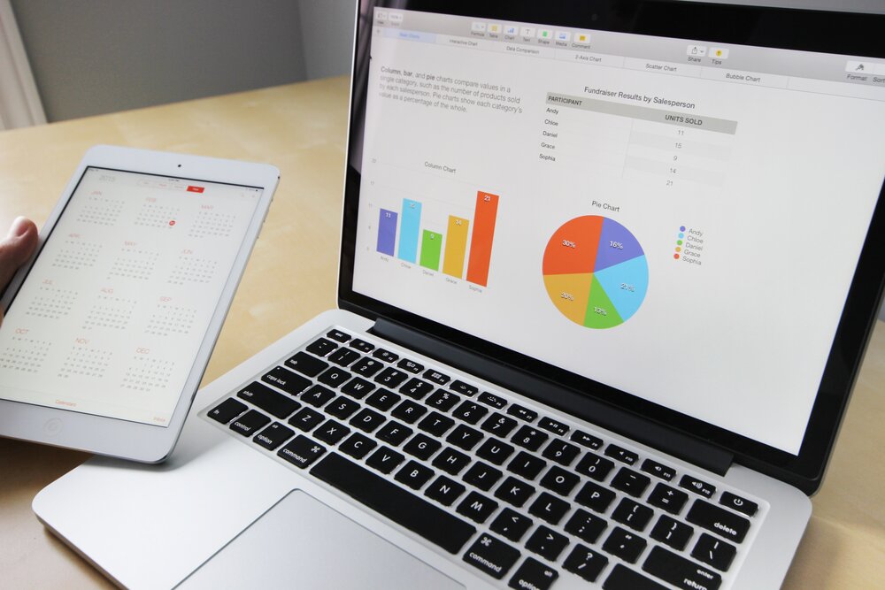 A computer showing analytics for a restaurant's website.