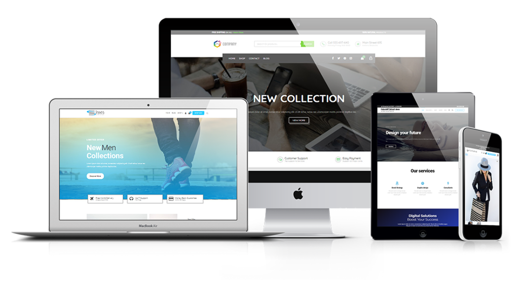 Responsive Axess Web Design website shown on laptop, tablet, and phone for a Post Falls business