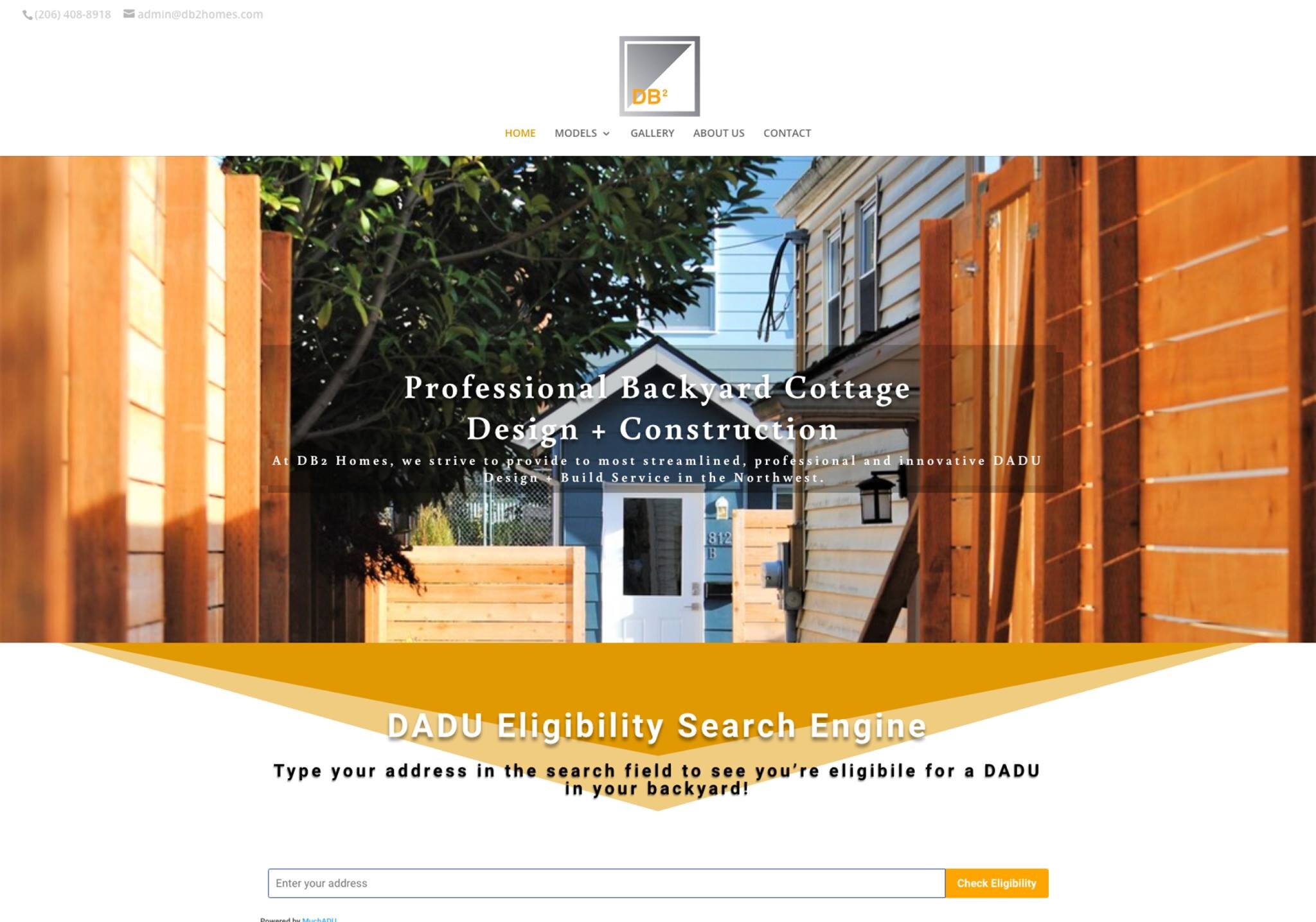DB2 Homes backyard cottage construction website designed by Axess Web Design