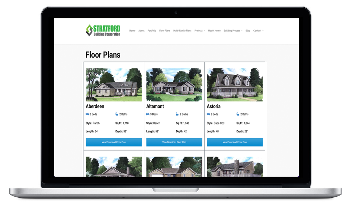 Stratford Building Corp construction website designed by Axess Web Design