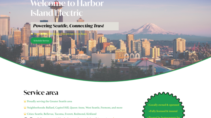 Website for Seattle's best electrical installer, Harbor Island Electric.
