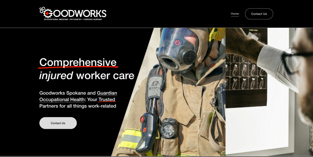 Homepage of www.goodworks.clinic showcasing occupational health services.