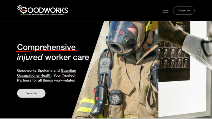 Homepage of www.goodworks.clinic showcasing occupational health services.
