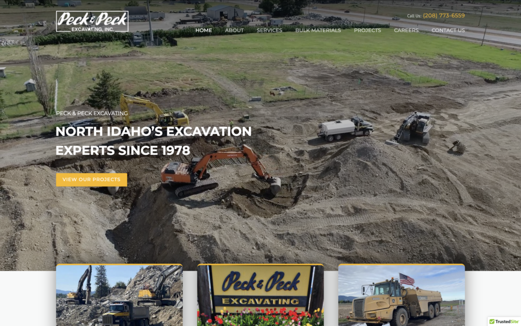 Excavation contractor website design built by Axess Web Design for Peck & Peck Excavating