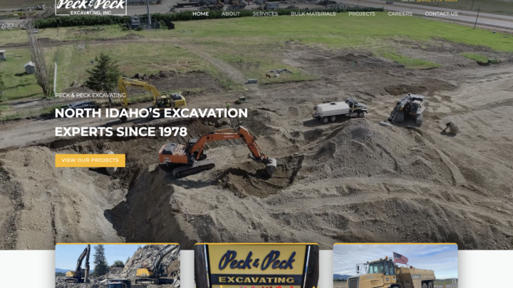 Website for the company Peck & Peck Excavating in Post Falls, ID
